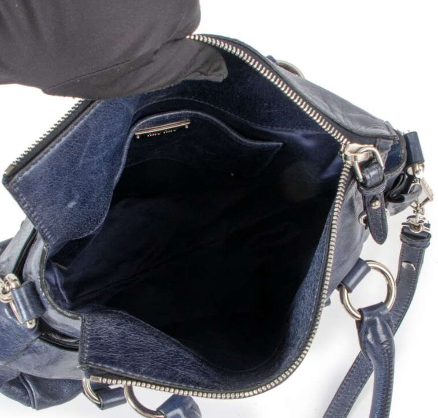 Miu Miu Blue Vitello Lux Bow Small Handbag