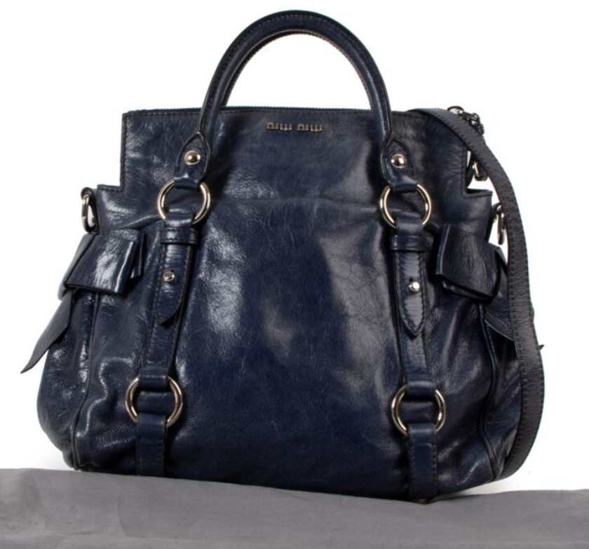 Miu Miu Blue Vitello Lux Bow Small Handbag